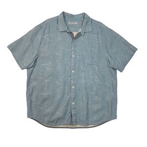 Tommy Bahama Shirt Mens XXL Breeze Blue Palms in Paradise Silk Hawaiian Jacquard
